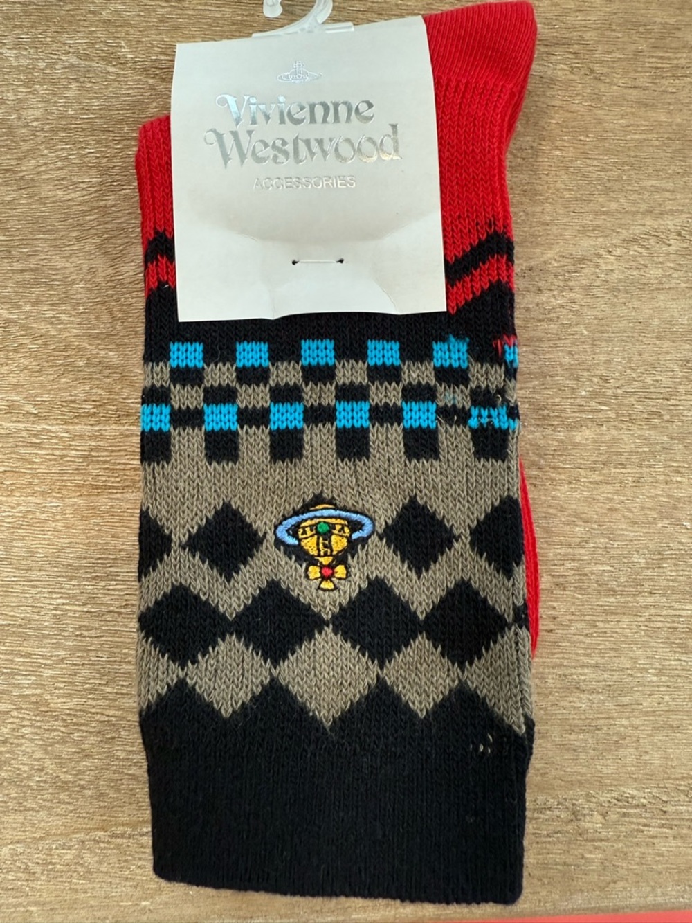 Vivienne Westwood (2) Argyle Crew Socks with Orb Logo NWT - Picture 2 of 3